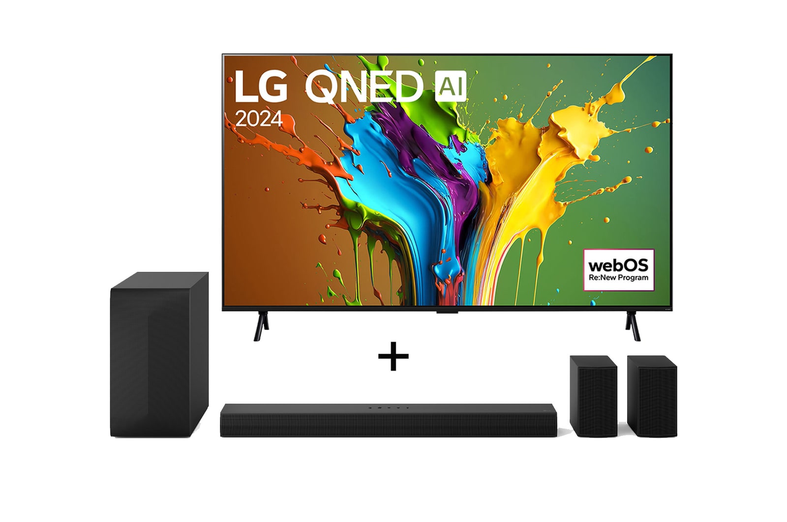 Vista frontal de Combo Smart TV 4K LG QNED 98 polegadas 98QNED89TSA + Soundbar LG S60TR 98QNED89TSA.S60TR