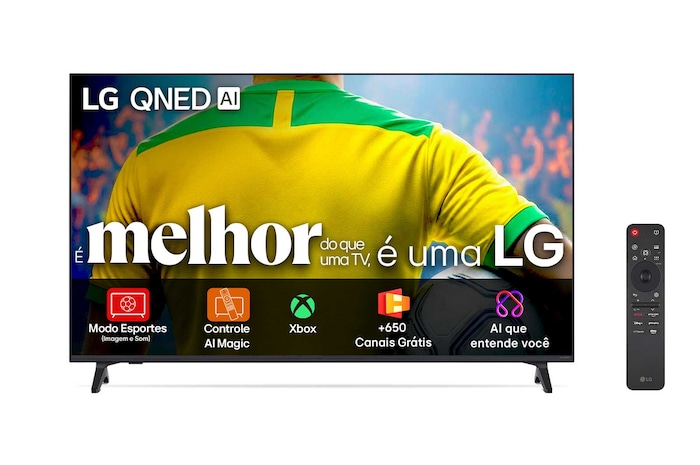 Vista frontal da Smart TV LG QNED AI 4K QNED70 de 65 polegadas 2025 65QNED70ASA