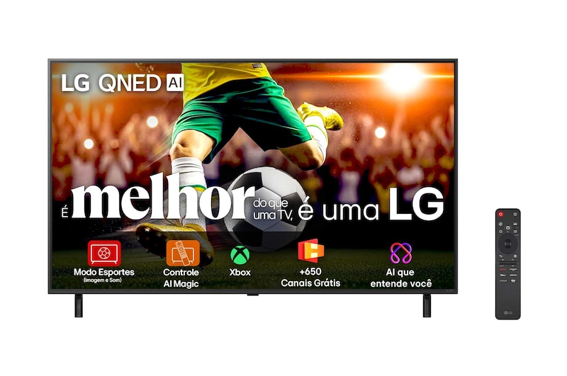 Vista frontal de Smart TV LG QNED AI 4K QNED80 de 55 polegadas 2025 55QNED80ASA