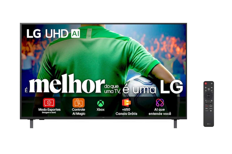 Vista frontal de Smart TV LG UHD AI 4K UA85 de 86 polegadas 2025 86UA8550PSA