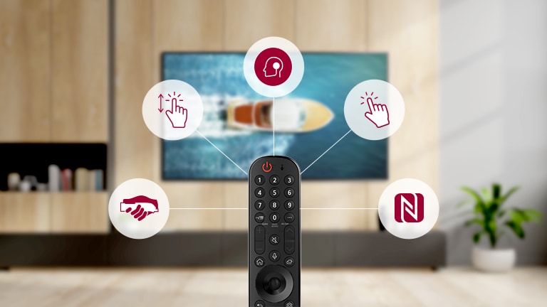 Funções essenciais do Magic Remote mostradas em um pictograma.