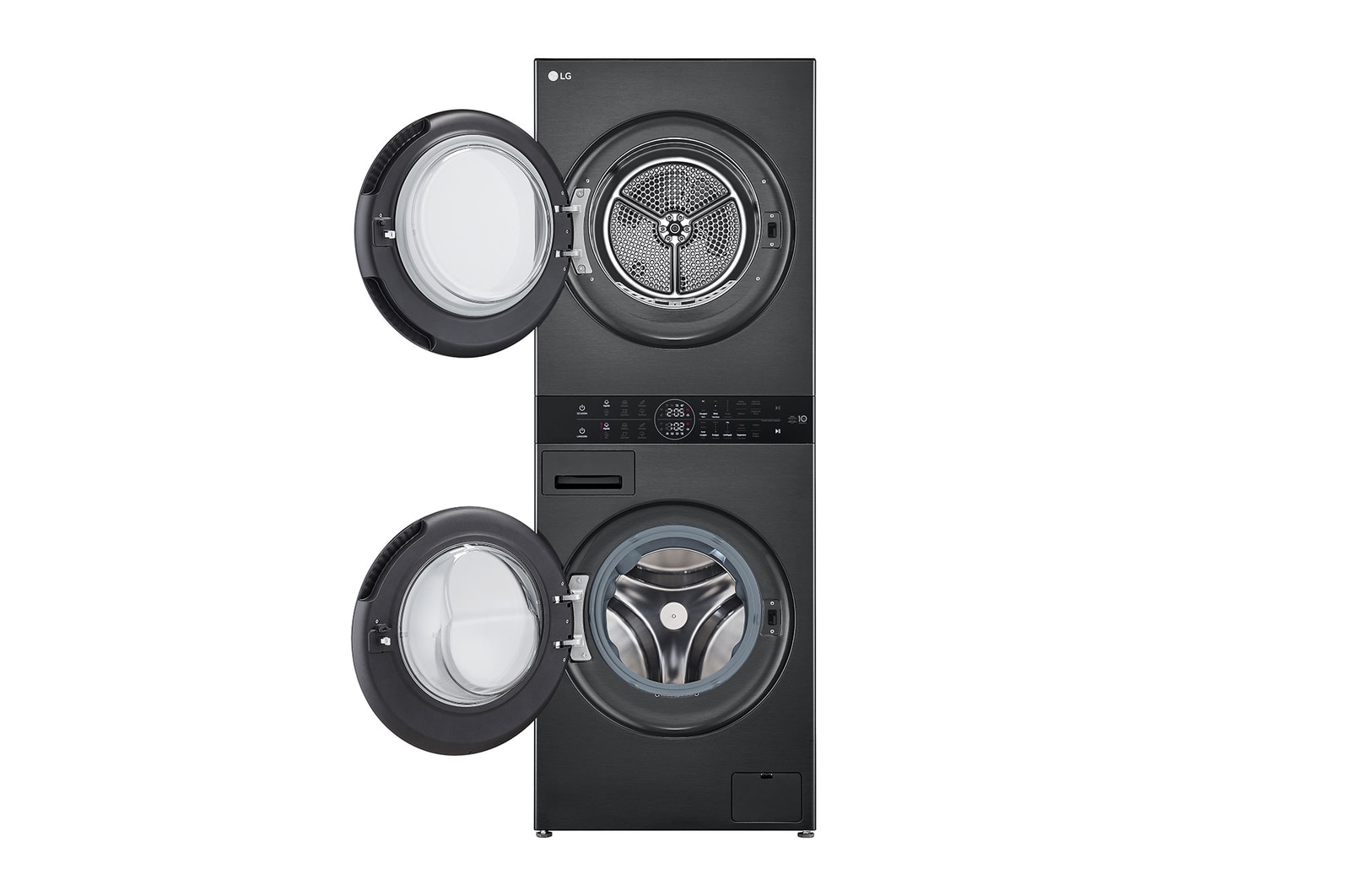 LG Lava e Seca Torre WashTower 14kg Black Inox - 127V, WK14BS6, Porta aberta