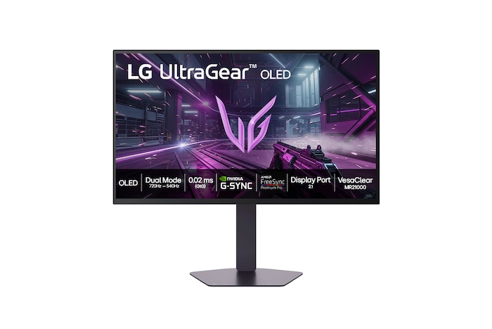 Front view of 27” LG UltraGear™ OLED Gaming Monitor, Dual Mode(720Hz@HD, 540Hz@QHD), DP2.1, Black - 27GX790B-B