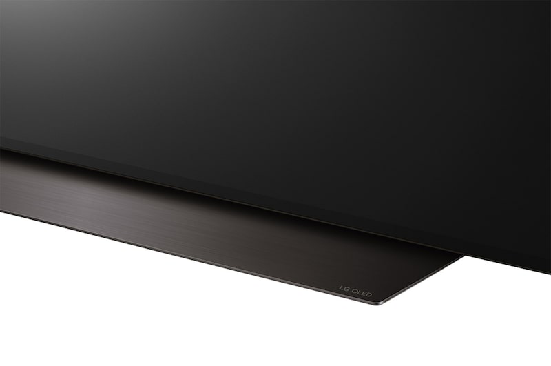 Close-up image of LG OLED TV, OLED B4 from the base, showing 2-pole stand