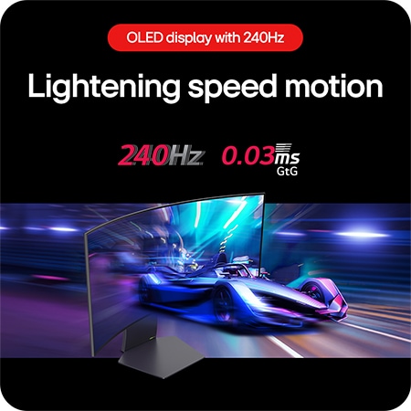 LG UltraGear Gaming Monitor 34GS95QE delivers lightning-fast movements in games with a 240Hz refresh rate and 0.03ms (GtG) response time.