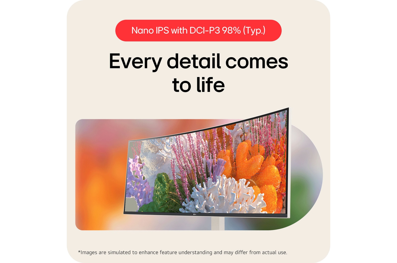 LG UltraWide Monitor 38WR85QC in a white finish, featuring a Nano IPS Panel and DCI-P3 98% colour gamut, bringing every detail to life precisely.