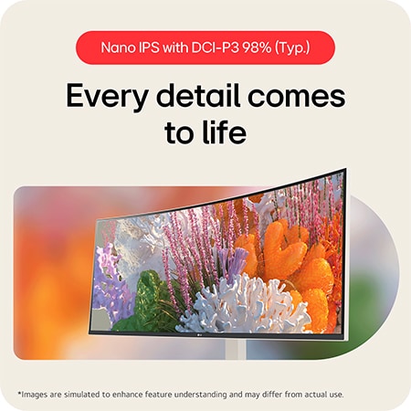 LG UltraWide Monitor 38WR85QC in a white finish, featuring a Nano IPS Panel and DCI-P3 98% colour gamut, bringing every detail to life precisely.
