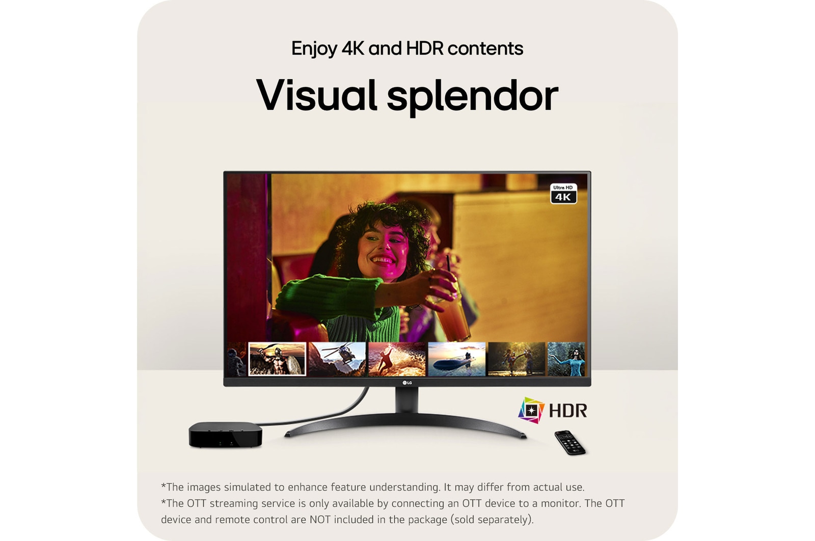 LG Monitor 32UR500K supports 4K UHD and HDR content, delivering visual splendour and a deep viewing experience when connected to OTT devices.