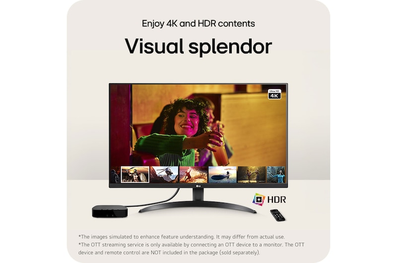 LG Monitor 32UR500K supports 4K UHD and HDR content, delivering visual splendour and a deep viewing experience when connected to OTT devices.