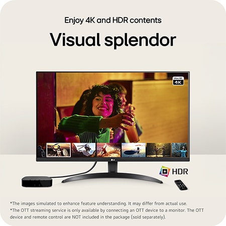 LG Monitor 32UR500K supports 4K UHD and HDR content, delivering visual splendour and a deep viewing experience when connected to OTT devices.