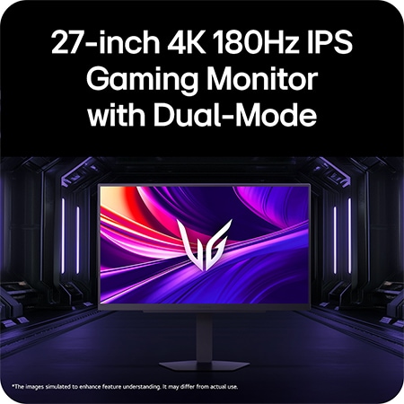 LG UltraGear™ Monitor 27G810A in a gaming environment, emphasizing 27-inch 4K resolution, 180Hz refresh rate, and IPS Gaming Monitor with Dual-Mode functionality.