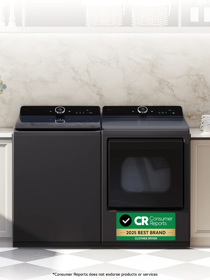 Banner showcasing certified LG Dryers, rated and reliable according to Consumer Reports.