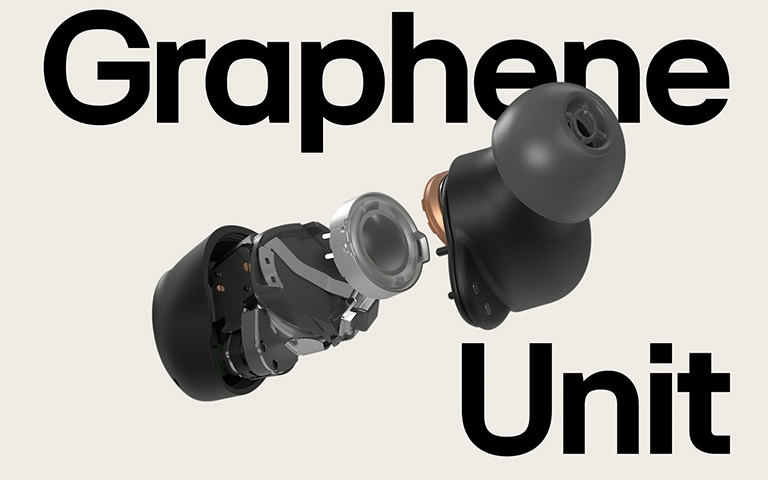A gif of an exploded perspective view of the T80S. The word "Graphene Unit" is shown behind the earpiece.
