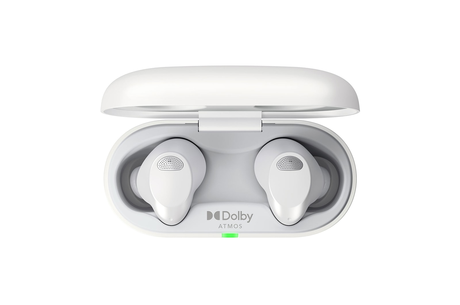 Top view of the open cradle with earbuds inserted.