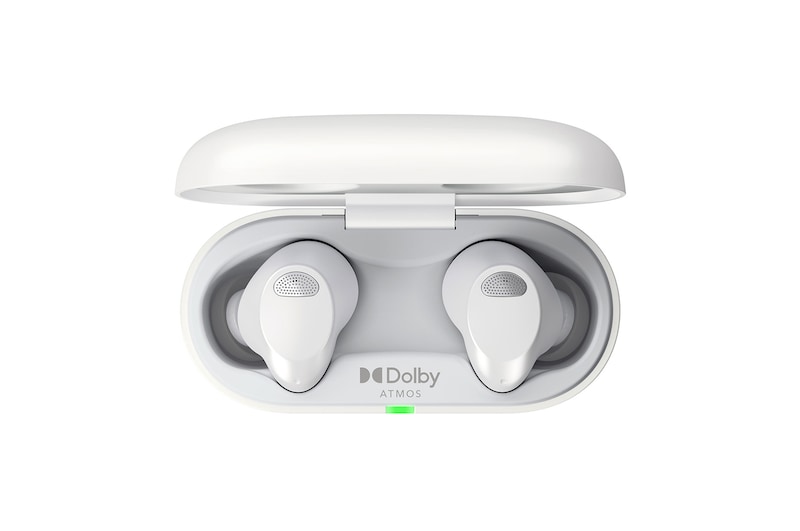 Top view of the open cradle with earbuds inserted.