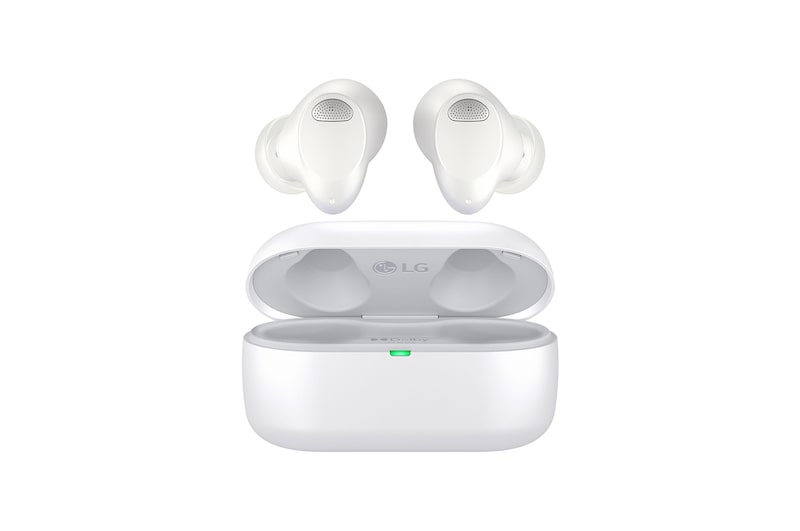 Front view of the floating earbuds with the cradle open.