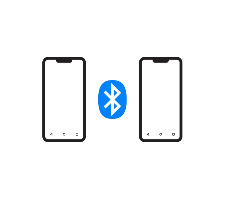 A Bluetooth logo is in-between the two smartphone icons.