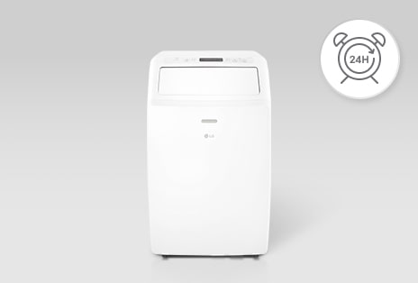 LG portable air conditioner with a 24-hour On/Off timer feature icon