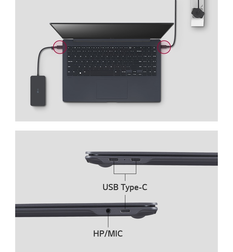 LG gram SuperSlim has USB Type-C™ ports on both sides.