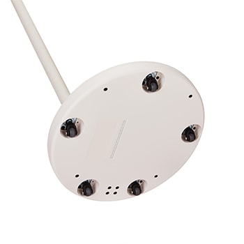 Bottom view of the LG StanbyME 2 stand. Wheels beneath the stand are visible.