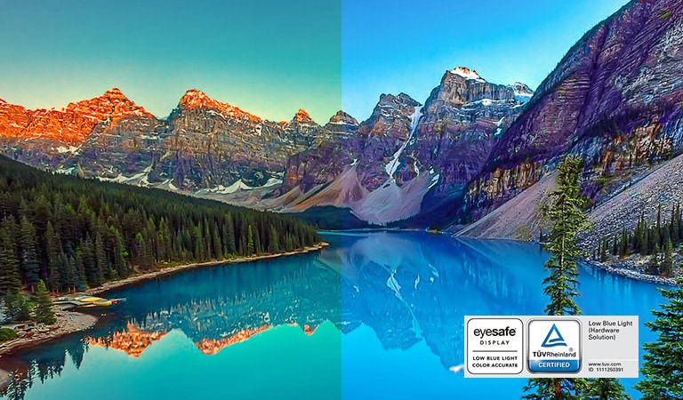 LG's Live Colour Low Blue Light with TÜV Rheinland Eyesafe® Display Certification helps to protect your eyes against blue light.