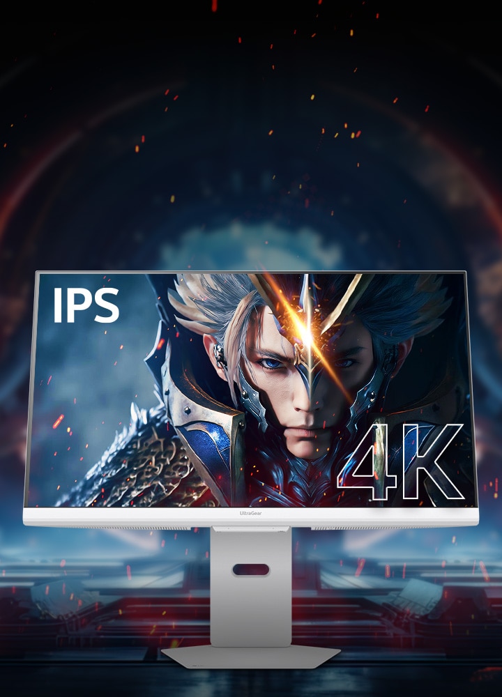 Front view of UHD 4K gaming monitor with IPS display.