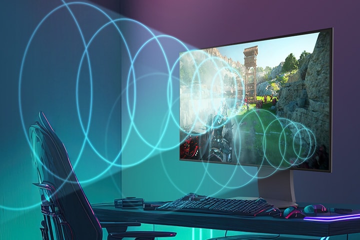 The video shows the sound is from the display itself, and the sound moves as each pixel of the image moves.