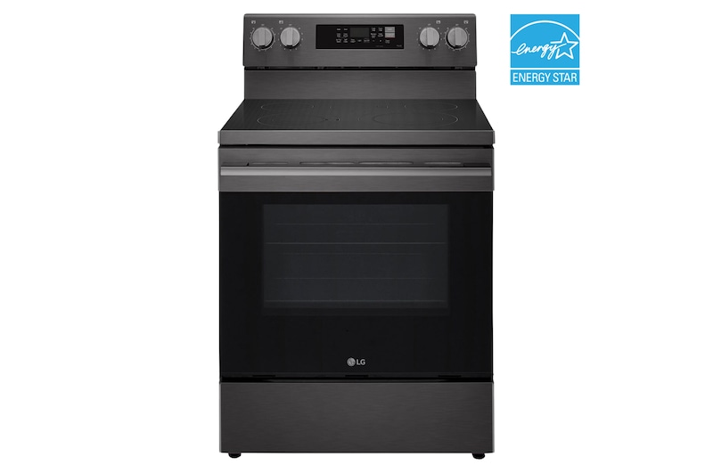 Front view of 30" Elec. 6.3 cu ft. Range | Fan Convection, Air Fry, EasyClean®& Smart, Black Stainless, Freestanding LREN6323ZE