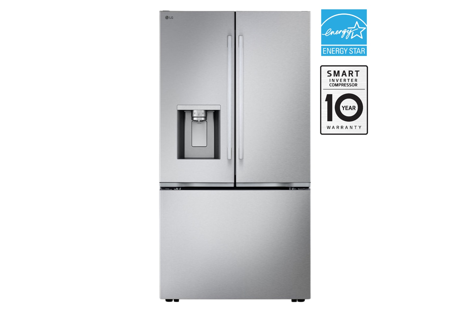 Front view of 36" 24 cu. ft. Zero Clearance™ Counter-Depth MAX® French 3-Door Refrigerator | Ice & Water Dispenser | Dual Ice Maker with Craft Ice® LF24Z6530S