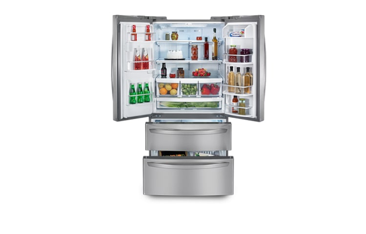 LG 33 Inch, 24.7 cu.ft. 4-door French Door Refrigerator with Slim SpacePlus™ Ice System and Tall Ice & Water Dispenser, LMX25988ST