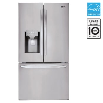 Front view of 36" 28 cu. ft. Standard-Depth French 3-Door Refrigerator | Ice & Water Dispenser LRFS28XBS