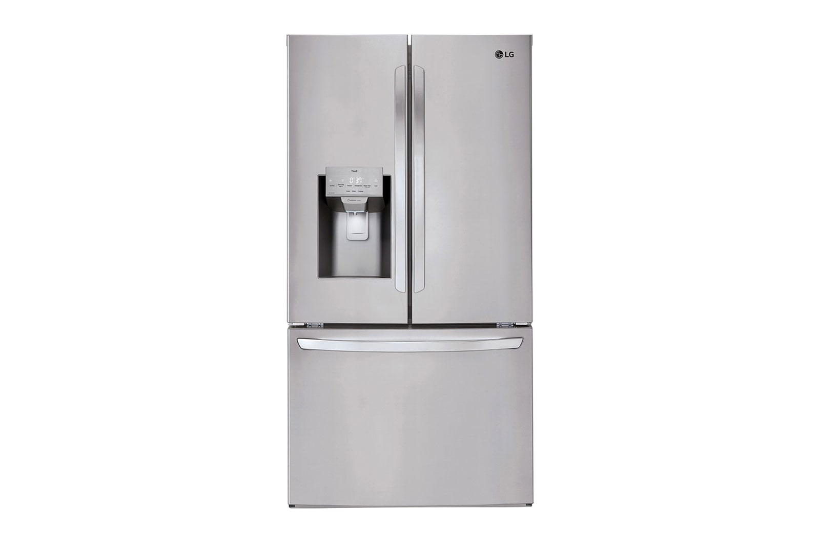 Front view of 36" 28 cu.ft. Standard-Depth French 3-Door Refrigerator | Ice & Water Dispenser | (LRFS28XBS)