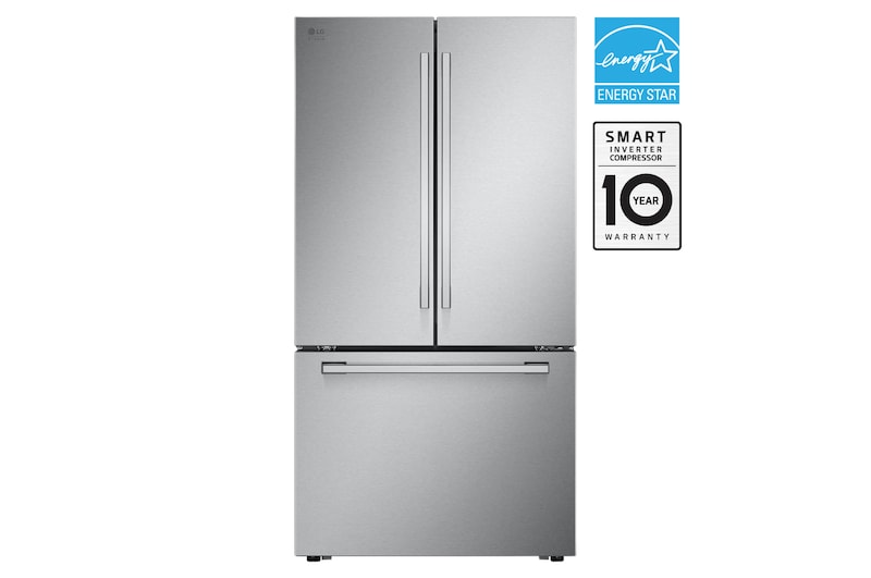 Front view of LG STUDIO 36" 27 cu. ft. Counter-Depth MAX<sup>®</sup> French 3-Door Refrigerator | Internal Water Dispenser | Ice Maker SRFB27S3