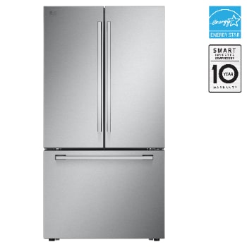 Front view of LG STUDIO 36" 27 cu. ft. Counter-Depth MAX<sup>®</sup> French 3-Door Refrigerator | Internal Water Dispenser | Ice Maker SRFB27S3