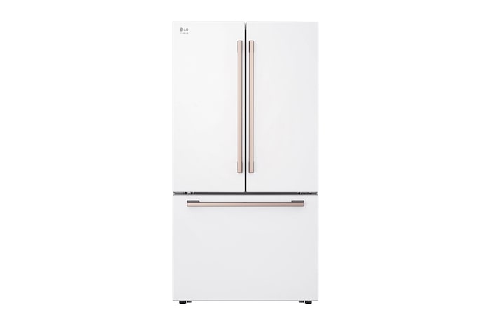 Front view of 36" 27 cu.ft. LG STUDIO Essence White Counter-Depth MAX™ LG STUDIO French 3-Door Refrigerator (SRFB27W3)