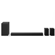 Front view of LG Soundbar S55TR, subwoofer, and Rear Speakers