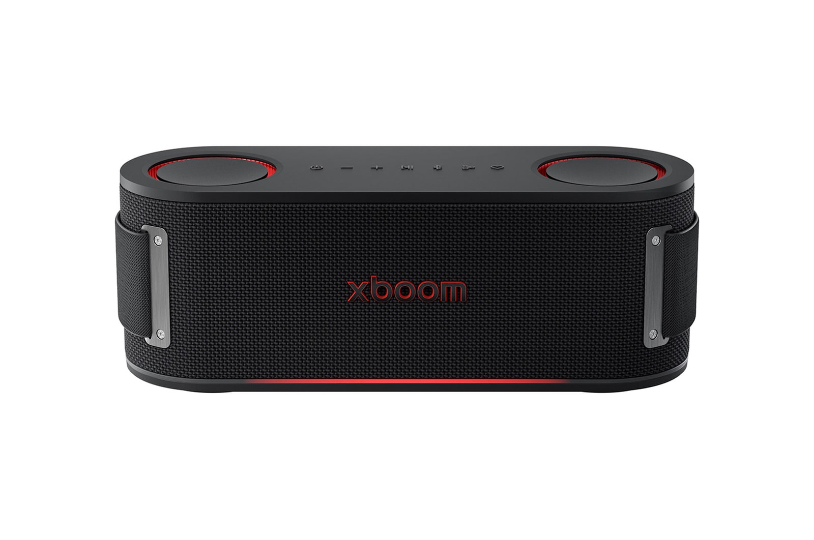 Front view of LG xboom Bounce by will.i.am | Portable Bluetooth Speaker | xboom Signature Sound with Upward-Firing Passive Radiators