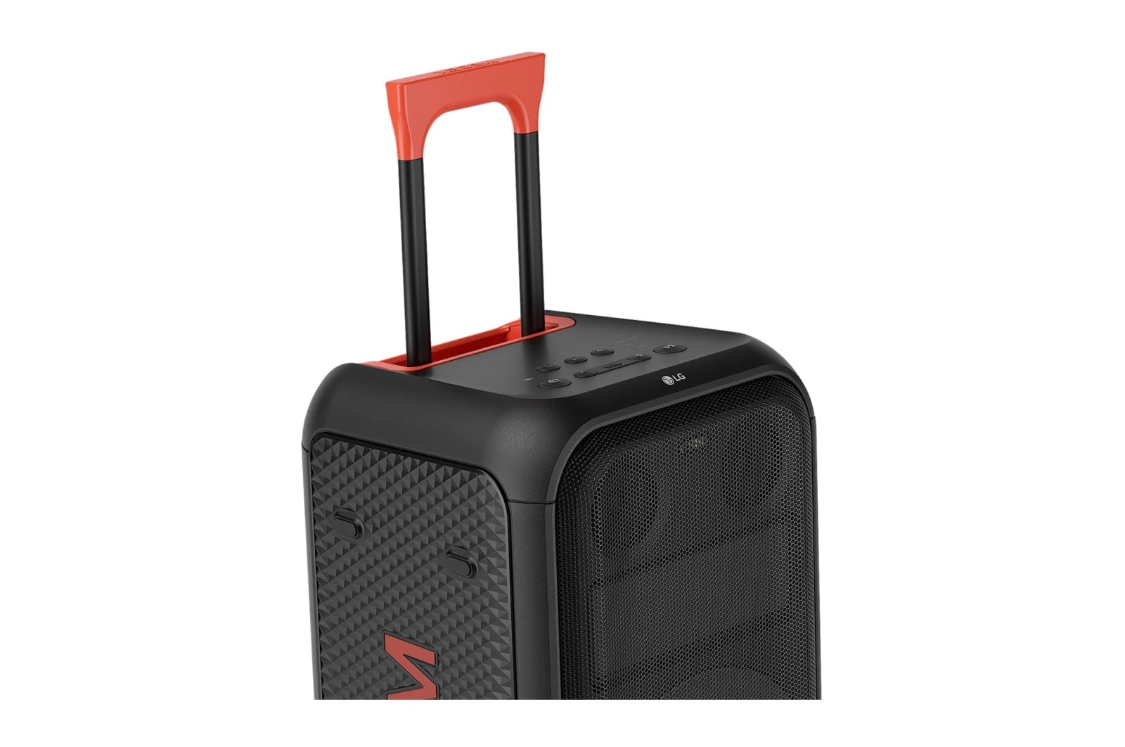 Close up of 45-degree angle. The telescopic handle is pulled out.