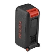 45-degree angle of back view. Showing buttons and a telescopic handle, and wheels.