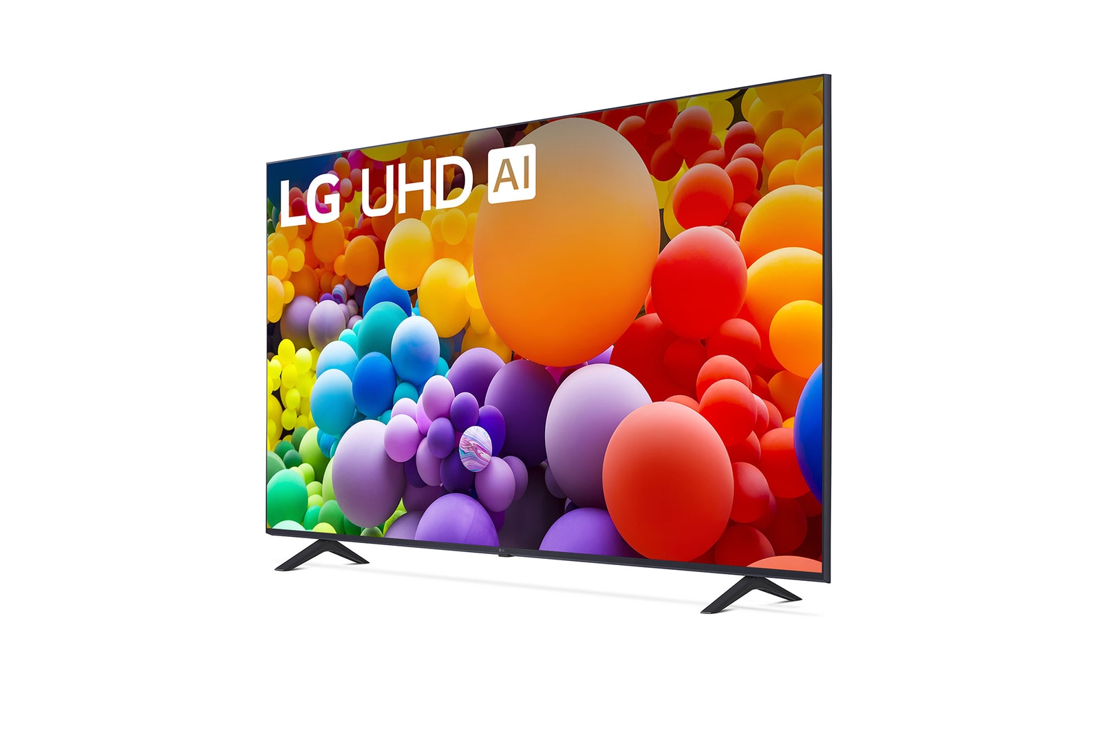 Slightly-angled left-facing side view of LG UHD TV, UT75