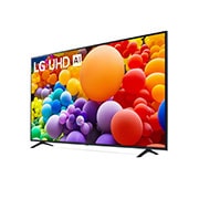 Slightly-angled left-facing side view of LG UHD TV, UT70