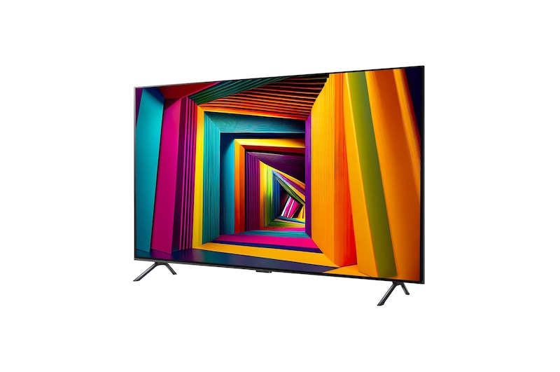 Slightly-angled left-facing side view of LG UHD TV, UT80