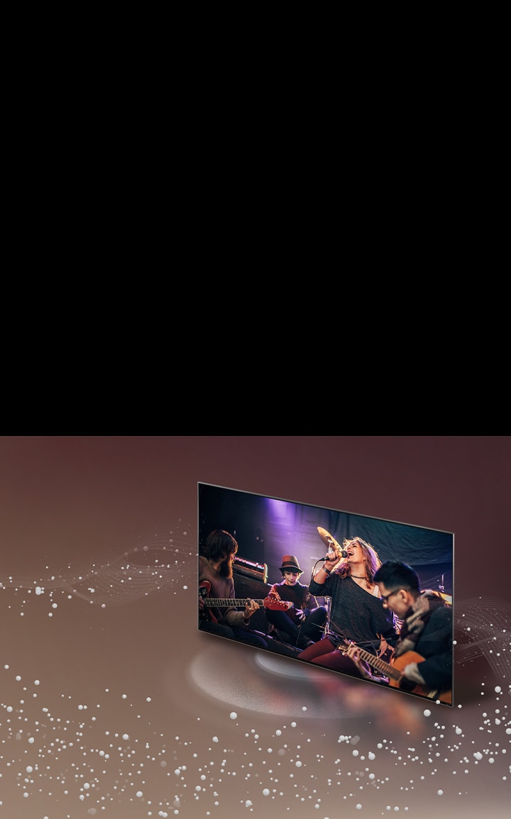 LG TV as sound bubbles and waves emit from the screen and fill the space.