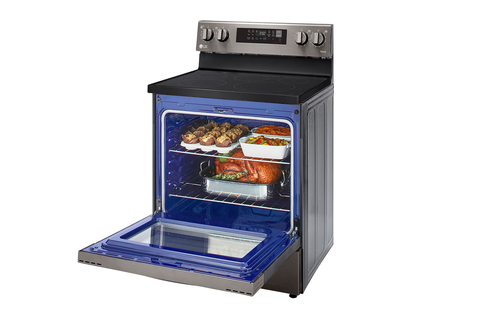 LG 30" Elec. 6.3 cu ft. Range | Fan Convection, Air Fry , EasyClean®& Smart, Black Stainless, Freestanding, LREL6323D