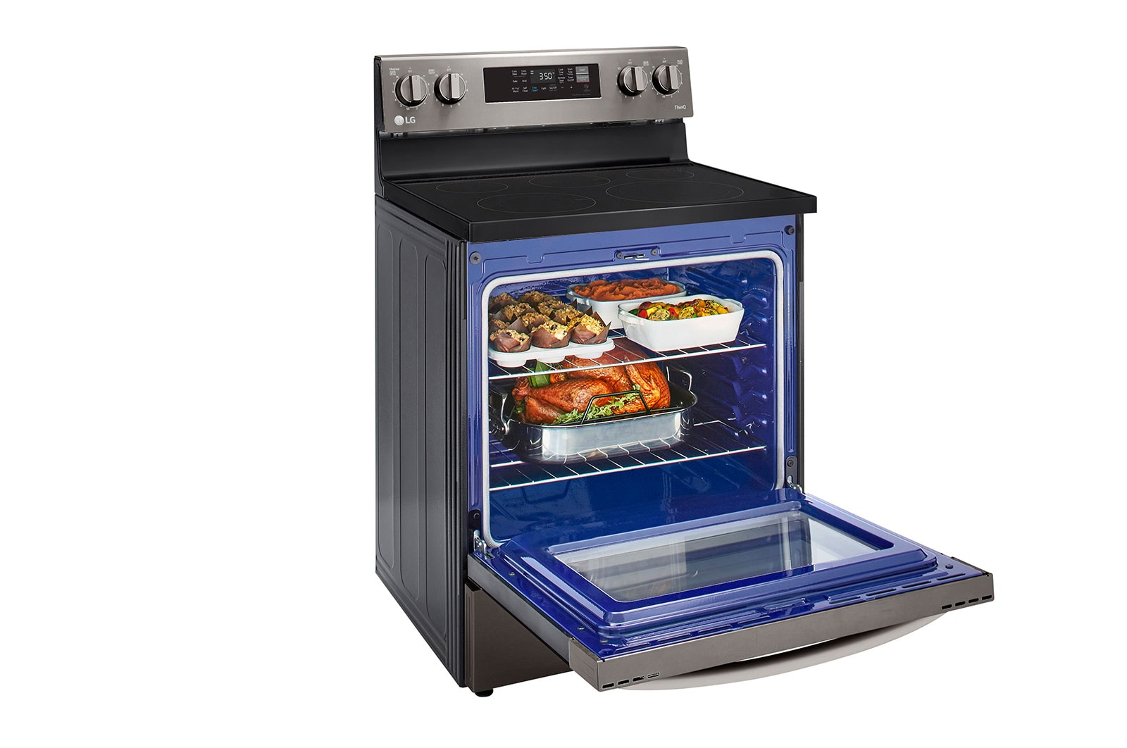 LG 30" Elec. 6.3 cu ft. Range | Fan Convection, Air Fry , EasyClean®& Smart, Black Stainless, Freestanding, LREL6323D