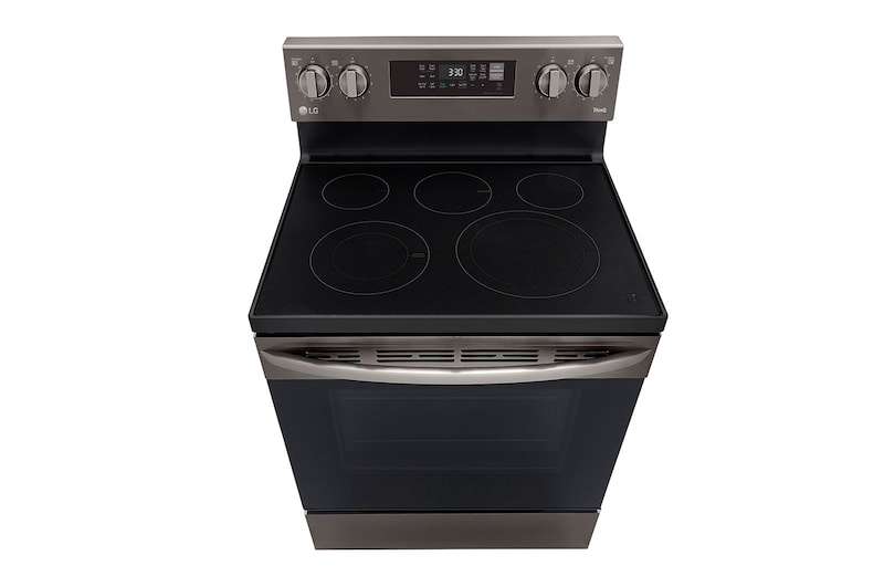 LG 30" Elec. 6.3 cu ft. Range | Fan Convection, Air Fry , EasyClean®& Smart, Black Stainless, Freestanding, LREL6323D