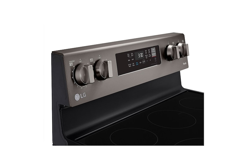 LG 30" Elec. 6.3 cu ft. Range | Fan Convection, Air Fry , EasyClean®& Smart, Black Stainless, Freestanding, LREL6323D