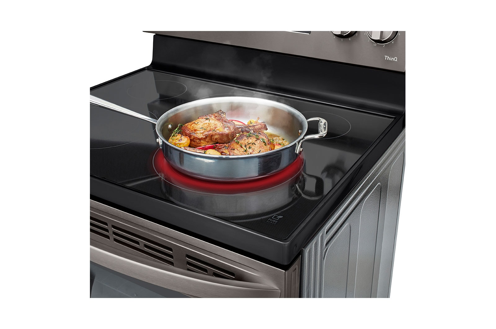 LG 30" Elec. 6.3 cu ft. Range | Fan Convection, Air Fry , EasyClean®& Smart, Black Stainless, Freestanding, LREL6323D