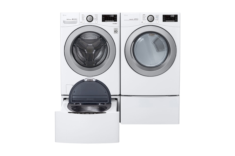 Front view of 6.3 Total Capacity LG TWINWash™ Bundle with LG Pedestal WM3500CW_WD100CW_DLG3501W_WDP4W