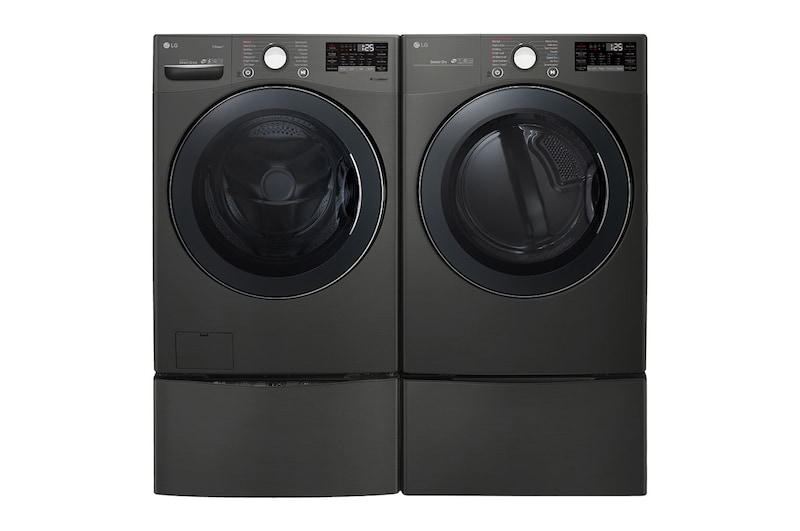 LG 6.3 Total Capacity LG TWINWash™ Bundle with LG Pedestal and Gas Dryer, WM3800HBA_WD100CB_DLGX3901B_WDP4B